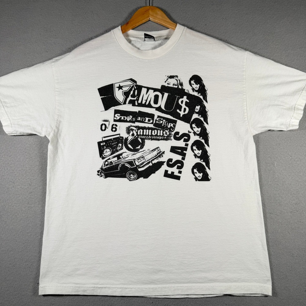 Famous Stars and Straps Mens‎ XL White Graphic T-Shirt 2006 FSAS Lowrider Car XL